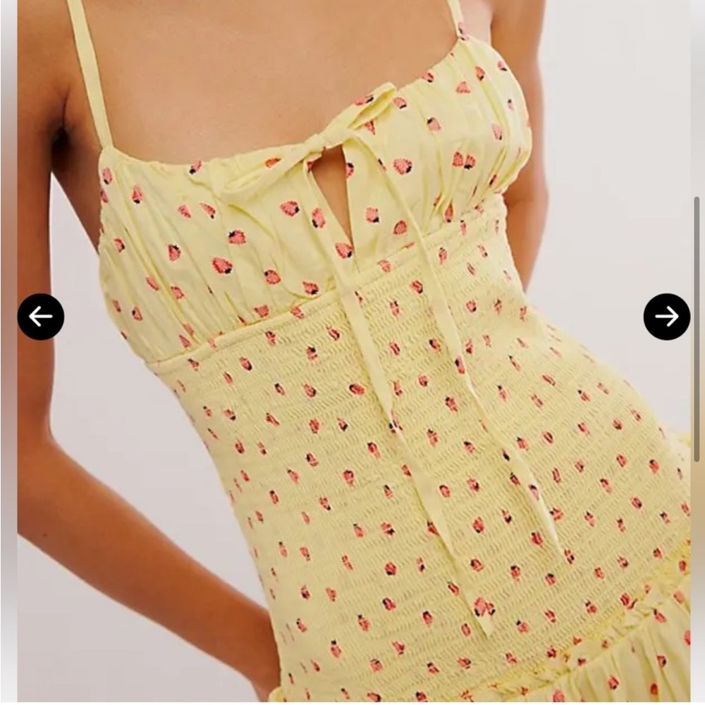NWOT Free People Lavender Daze midi dress. Yellow w/ strawberry print - Picture 3 of 4